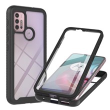 PC + TPU Hybrid Cover Drop Buffer Phone Case with PET Screen Protector for Motorola Moto G30/G10/G10 Power - Black