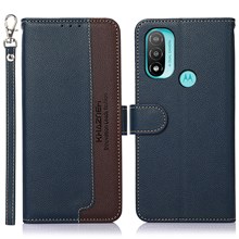 KHAZNEH RFID Blocking Anti-theft Swiping Litchi Texture Protective Leather Case Cover with Stand Wallet for Motorola Moto E20/E40 - Blue