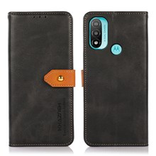 KHAZNEH Leather Wallet Stand Protective Case with Golden Magnetic Clasp for Motorola Moto E20/E30/E40 - Black