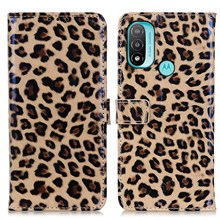 Leopard Pattern Stand Magnetic Closure PU Leather Wallet Flip Full-Body Protective Cover for Motorola Moto E20 / E30 / E40