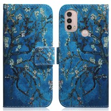 Pattern Printing Magnetic Closure PU Leather Case Stand Wallet Soft TPU Inner Phone Cover for Motorola Moto E20 / E30 / E40 - Apricot Blossom