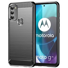 Super Flexible TPU Case Carbon Fiber Texture Brushed Surface Phone Cover with Shock-Absorbed Buffer for Motorola Moto G71 5G - Black