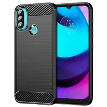 1.8mm Carbon Fiber Texture Brushed Surface TPU Case Air Bag Buffering Super Flexible Phone Cover for Motorola Moto E40/E30/E20 - Black