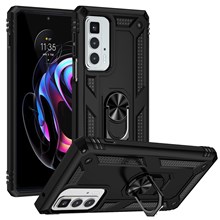 For Motorola Edge 20 Pro Military Grade Protection Hybrid Cell Phone Case 110-Degree + 360-Degree Rotating Ring Kickstand - Black