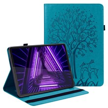For Lenovo Tab M10 Plus (3rd Gen) Imprinting Tree Deer Pattern Tablet Case PU Leather Card Slots Stand Shell - Blue
