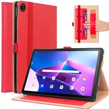 Leather Case for Lenovo Tab M10 Plus (3rd Gen) / Xiaoxin Pad 2022 10.6 inch, Business Style Card Slots PU Leather Stand Tablet Cover with Hand Strap - Red