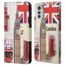 For Motorola Moto E32 Pattern Printing Wallet Case Cross Texture PU Leather Magnetic Clasp Protect Stand Cover with Wrist Strap - London Big Ben
