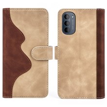 For Motorola Moto G52 4G / G82 5G Splicing PU Leather Shock Absorbing Phone Case Viewing Stand Wallet Protective Cover - Yellow