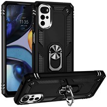 For Motorola Moto G22 (2022) Ring Holder Kickstand Shockproof Case Soft TPU Hard PC Back Dual Layer Protective Phone Cover - Black