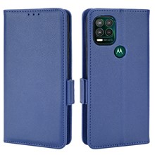 Side Buckle Litchi Texture Leather Phone Case for Motorola Moto G Stylus 5G (2021), Fingerprint-Free Wallet Stand Design PU Leather Protective Case - Dark Blue