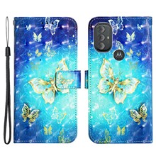 For Motorola Moto G Power (2022) Leather Case 3D Pattern Printing Wallet Stand Mobile Cover with Strap - Golden Butterflies