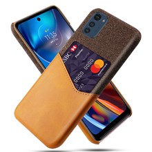 For Motorola Moto E32 4G Cloth Texture Card Slot Scratch-resistant PU Leather Coated Hard PC Mobile Phone Case - Orange