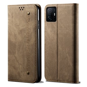 Jeans Cloth Texture Auto-absorbed Full Body Protection Stylish Wallet Design Leather Phone Case with Stand for Xiaomi 11T Pro - Green