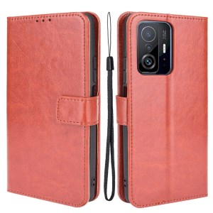 Crazy Horse PU Leather and TPU Wallet Phone Cover Protective Cellphone Case for Xiaomi 11T Pro / Xiaomi 11T - Brown
