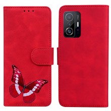 Magnetic Clasp Big Butterfly Pattern Printing Anti-scratch Skin-touch PU Leather Phone Cover with Stand for Xiaomi 11T / Xiaomi 11T Pro - Red