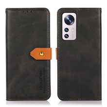 KHAZNEH PU Leather Case for Xiaomi 12 Pro 5G / 12S Pro 5G /12 Pro (Dimensity) 5G, Wallet Viewing Stand Shockproof TPU Golden Magnetic Clasp Protective Flip Cover - Black
