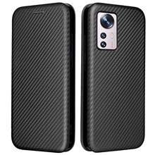 For Xiaomi 12 Pro 5G / 12S Pro 5G /12 Pro (Dimensity) 5G PU Leather Cover Card Slot Carbon Fiber Texture Folio Flip Stand Phone Case - Black