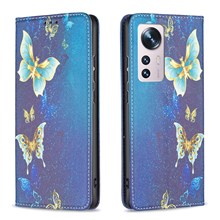 For Xiaomi 12 5G/12X 5G/12S 5G Pattern Printing PU Leather Wallet Stand Case Full Protection Magnetic Auto-absorbed Flip Cover - Golden Butterflies