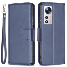 For Xiaomi 12 5G/12X 5G/12S 5G Textured Solid Color PU Leather Folio Flip Cover Stand Magnetic Phone Case with Strap - Blue