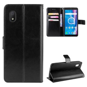 Crazy Horse Leather Wallet Case for Alcatel 1B (2020) / 1A (2020) - Black