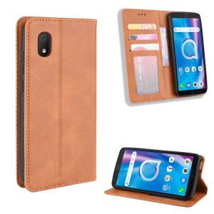 Vintage Style Leather Wallet Case for Alcatel 1B (2020) / 1A (2020) - Brown