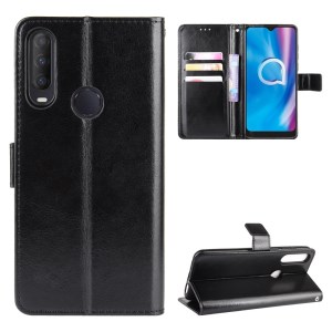 Crazy Horse Skin Special Leather Case with Strap for Alcatel 1S (2020)/1V (2020)/3L (2020) - Black