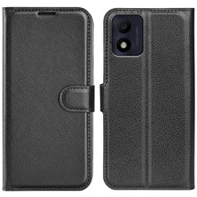 For Alcatel 1B (2022) Litchi Texture Leather Bookstyle Phone Case Stand Function Magnetic Protective Flip Wallet Cover - Black