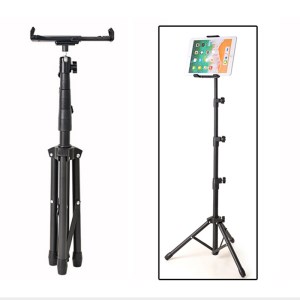 Tripod Mount Foldable Floor Stand Holder with Adjustable Height for 4-12 inch Tablet and Smartphone