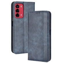 For ZTE Blade A72/V40 Vita Mosaic Imprinted Retro Leather Stand Case Magnetic Closure Wallet Phone Cover - Blue