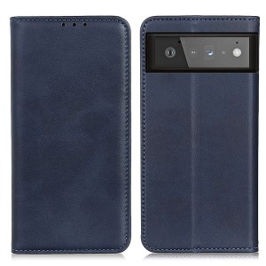 Auto-absorbed Split Leather Wallet Shell Case for Google Pixel 6 - Blue