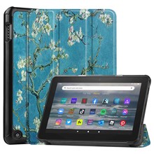 For Amazon Fire 7 (2022) Pattern Printing Tri-fold Stand Tablet Case PU Leather Auto Wake/Sleep Protective Cover - Apricot Blossom
