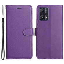For Realme 9 Pro 5G / 9 5G / V25 Case Solid Color Leather Mobile Cover Wallet Stand with Strap - Purple