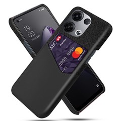 For Oppo Reno8 5G / Reno8 5G (Global Version) Card Slot Phone Case Cloth Texture PU Leather Coated Hard PC Inner Anti-Scratch Protective Cover - Black