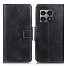 Crazy Horse Texture Phone Case Wallet Stand Design PU Leather Magnetic Clasp Phone Protector for OnePlus 10 Pro 5G - Black