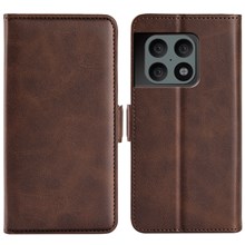 Double Magnetic Clasps Leather Phone Case Wallet Stand Protector Cover for OnePlus 10 Pro 5G - Brown