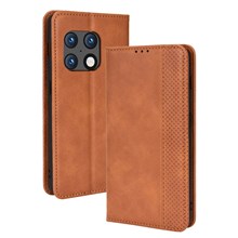 360 Degrees Wrapped Retro Style Imprinted Leather Cover + TPU Inner Case Wallet Stand Phone Cover Shell for OnePlus 10 Pro 5G - Brown