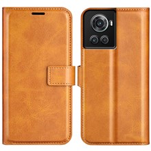 Square Magnetic Clasp Folio Flip Mobile Phone Leather Case for OnePlus Ace 5G/10R 5G, Full Coverage Anti-drop Wallet Design Stand Phone Cover - Yellow