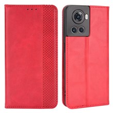 For OnePlus Ace 5G/10R 5G PU Leather Vintage Phone Case Stand Magnetic Absorption Wallet Flip Book Cover - Red