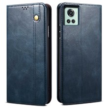 For OnePlus 10R 5G/Ace 5G Shockproof Wallet Style Phone Cover Waxy Crazy Horse Texture Magnetic Auto-absorbed Adjustable Stand Leather Case - Blue