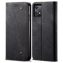 For OnePlus Nord CE 2 Lite 5G Wear-resistant Jeans Cloth Texture Magnetic Suction Case PU Leather Anti-drop Wallet Style Cover with Stand - Black