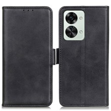 For OnePlus Nord 2T 5G Shockproof Phone Cover Textured Leather Phone Cover Flip Folio Wallet Case Dual Magnetic Clasps Protective Cellphone Shell Folding Stand Cover - Black
