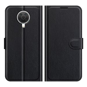 Wallet Litchi Texture Leather Phone Case Folio Flip Cover with Stand for Nokia G20 - Black