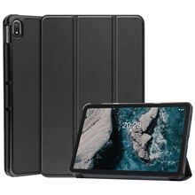 Protective Case for Nokia T20 Trifold Stand PU Leather + PC Tablet Cover Shell with Auto Wake / Sleep - Black