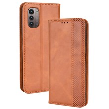 For Nokia G21 / G11 Vintage Mosaic Imprinted Flip Leather Case Stand Bookstyle Magnetic Auto-absorbed Wallet Cover - Brown