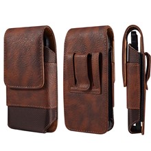 For Huawei Mate 40 Lite / Mate 20 X / Xiaomi Mi Max Universal 7.0inch Vertical Flip Smart Phone Belt Loop Back Clip Elastic Sides Waist Bag with Card Pocket - Brown