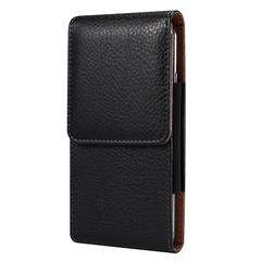 Litchi Texture PU Leather Phone Pouch for 6.2-6.5" Mobile Phones Vertical Belt Bag with Back Buckle