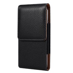 Vertical Waist Phone Pouch for 6.7-6.9" Litchi Texture PU Leather Mobile Phones Belt Bag with Back Buckle