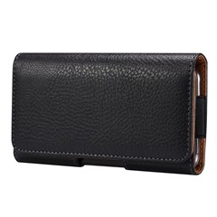 Horizontal Waist Phone Bag for 6.7-6.9" Cell Phones Litchi Texture PU Leather Belt Pouch with Back Buckle