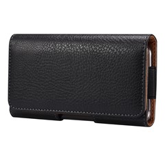 Litchi Texture PU Leather Phone Pouch for 6.2-6.5" Mobile Phones Horizontal Wasit Belt Bag with Back Buckle