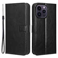 For iPhone 14 Pro 6.1 inch Shockproof PU Leather Folio Flip Phone Case Crazy Horse Texture Wear-resistant Cell Phone Cover Wallet - Black